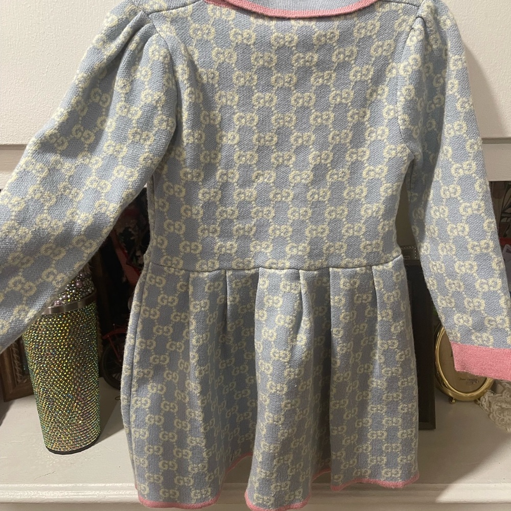 GG inspired girls knit dress with gold accent buttons